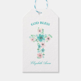 Etiqueta Para Presente Batismo Watercolor Pink e Flor do Teto