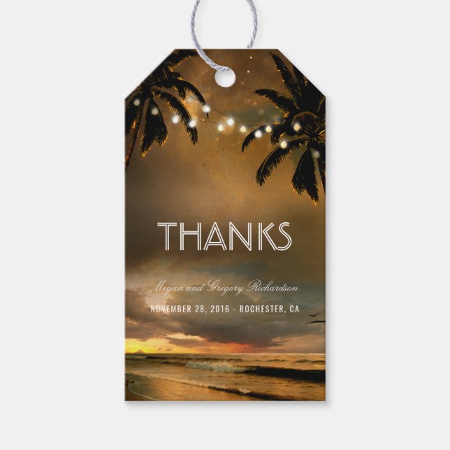 Etiqueta Para Presente Beach Sunset String Lights Palms Weds (Frente)
