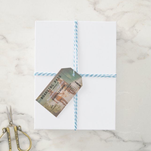 Etiqueta Para Presente Beach Wedding Boarding Pass Romantic  (Com cordão)