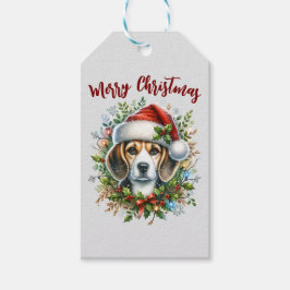 Etiqueta Para Presente Beagle de Natal Estilo Fazenda Rústica de Natal