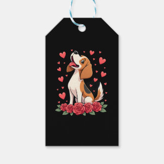 Etiqueta Para Presente Beagle Fofo com Rosas Vermelhas Corações Floral Di
