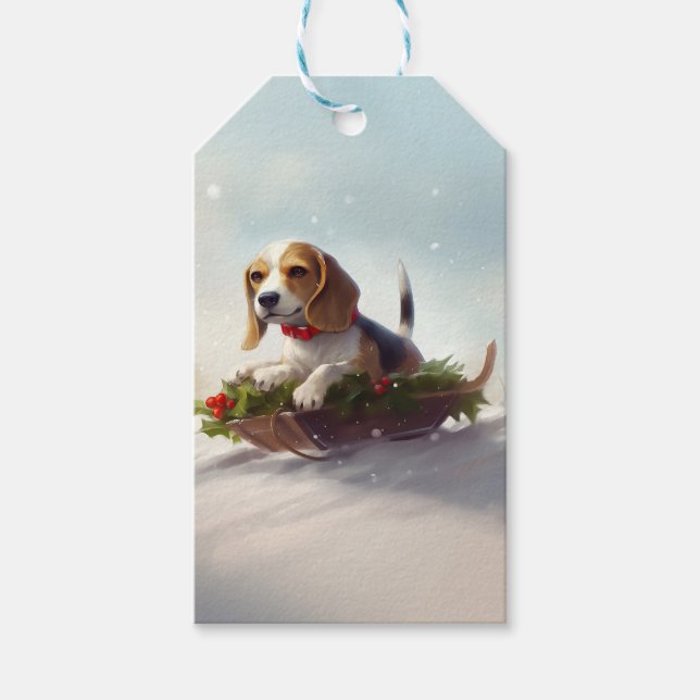 Etiqueta Para Presente Beagle Natal neve inverno (Frente)