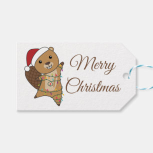 Etiqueta Para Presente Beaver Cheerful Christmas Winter Animals Beavers T
