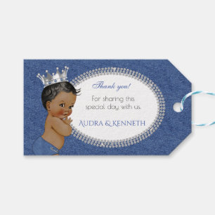 Etiqueta Para Presente Bebê Afro-Americano Coroa de Jeans e Diamantes