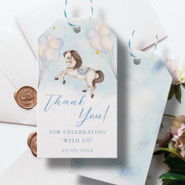 Etiqueta Para Presente Bebê bebezinho Pony Blue Balões estrelas Obrigado (Criador carregado)