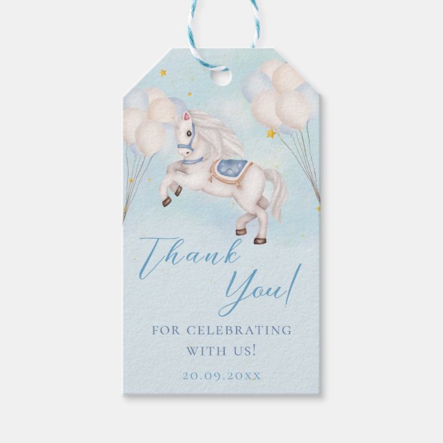 Etiqueta Para Presente Bebê bebezinho Pony Blue Balões estrelas Obrigado (Frente)