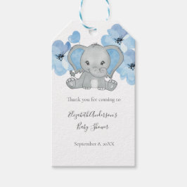 Etiqueta Para Presente Bebê Elefante Menino Azul Flores Balão Chuvinha de