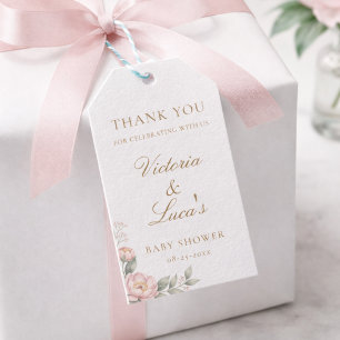 Etiqueta Para Presente Bebê Elegante em Flor Menina Chá de Bebê Obrigado
