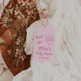 Etiqueta Para Presente Bebê Em Chá de fraldas De Buquê Floral Desenhado E