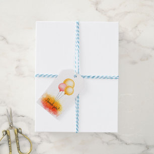 Etiqueta Para Presente Bebê Fofo & Brinquedos Aquarela Laranja 1º Anivers