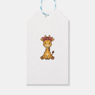 Etiqueta Para Presente Bebê Girafa Fofa com Laço Design Vetorial Vintage_