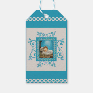 Etiqueta Para Presente Bebê Jesus do vintage no comedoiro com cordeiro
