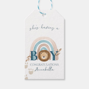 Etiqueta Para Presente Bebê Menino Boho Fofo Leãozinho Pegadas