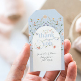 Etiqueta Para Presente Bebê no Chá de fraldas de Flor Selvagem Azul