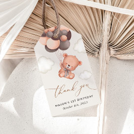 Etiqueta Para Presente Bebê Urso, Balões Marrons, Primeiro Aniversário