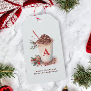 Etiqueta Para Presente Bebida de Cacau Quente de Natal Vermelho Monograma