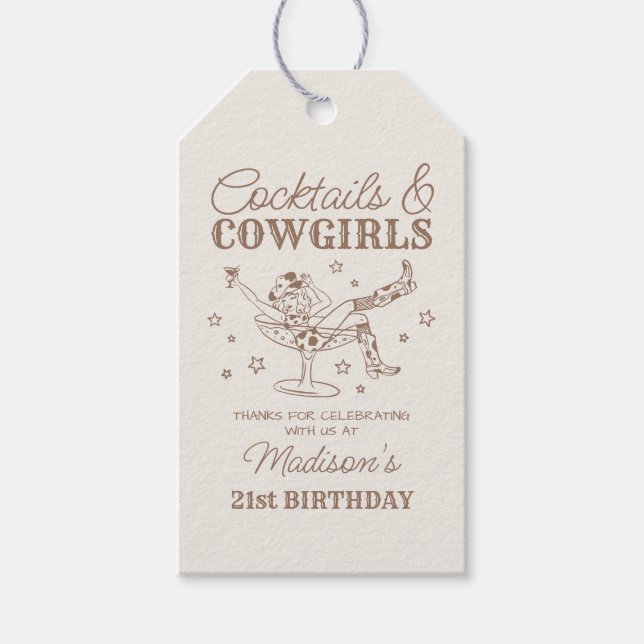 Etiqueta Para Presente Beige Cocktails e CowGirl Rodeo Aniversário (Frente)