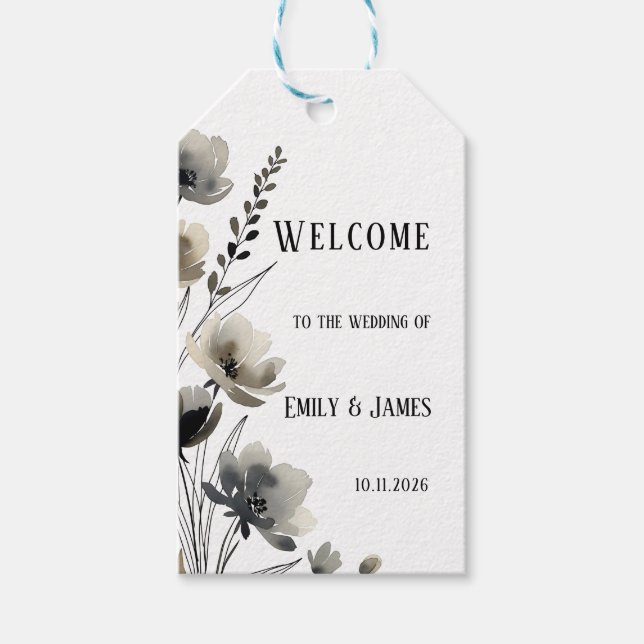 Etiqueta Para Presente Beige Neutral Floral Wedding (Frente)