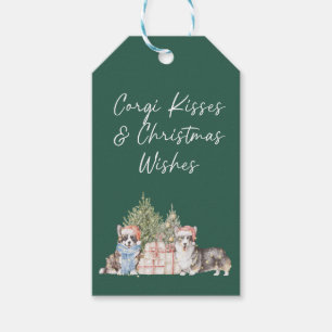 Etiqueta Para Presente Beijos de Corgi & Desejos de Natal Verde Evergre