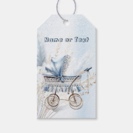 Etiqueta Para Presente Bela Carrinho de Bebê Clássico Fofo Azul Floral
