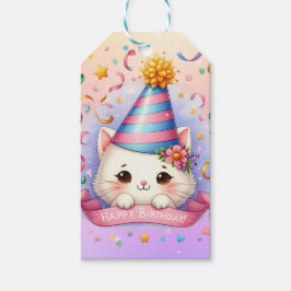 Etiqueta Para Presente Bela Cartoon Kawaii Kitty Feliz Aniversário