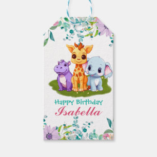 Etiqueta Para Presente Bela Floral Hippo safari Selva Animais Aniversário