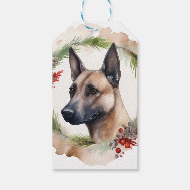 Etiqueta Para Presente Belga Malinoi Christmas Wreath Festivo Pup (Verso)