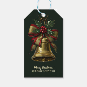 Etiqueta Para Presente Bell Dourado Elegante de Natal com Arco Festivo Ho