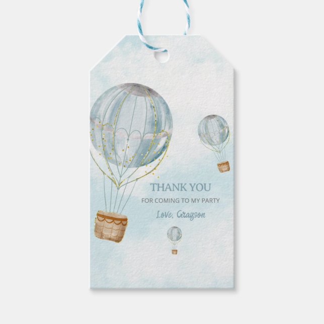 Etiqueta Para Presente Belo Balão de Ar Azul Obrigado (Frente)