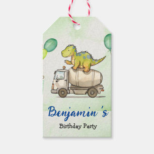 Etiqueta Para Presente Belo caminhão de cimento do dinossauro Aniversário
