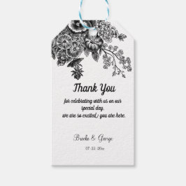 Etiqueta Para Presente Belo Casamento de Flores Negras e Cinzas