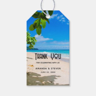 Etiqueta Para Presente Belo Casamento de Praia Tropical Sunny Obrigado