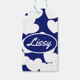 Etiqueta Para Presente Belo Corações Azul Escuro E Branco, Nome Personali