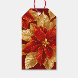 Etiqueta Para Presente Belo Dourado Vintage Poinsettias Natal