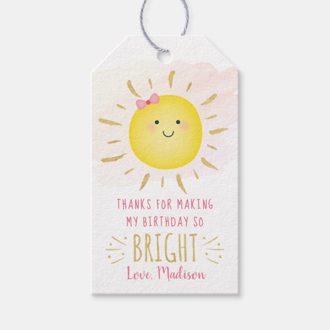 Etiqueta Para Presente Belo Sol Rosa E Dourado Aniversário Obrigado (Frente)