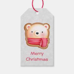 Etiqueta Para Presente Belo Urso Enfrentado Vermelho Scarf e Cheeks Rosad