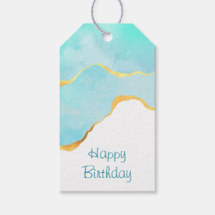 Etiqueta Para Presente Belo verde tropical com aniversário Dourado na fr