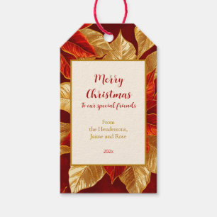 Etiqueta Para Presente Belo Vintage Red Dourado Poinsettias Natal