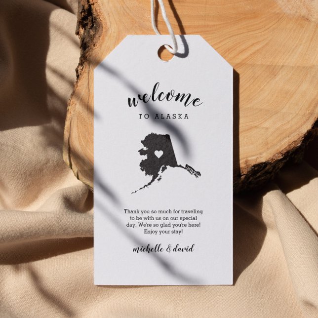 Etiqueta Para Presente Bem-vindo ao Alasca | Casamento de caligrafia (ALASKA Wedding Welcome Tags: personalized  Destination Weddings  Location, Welcome Note, Names)