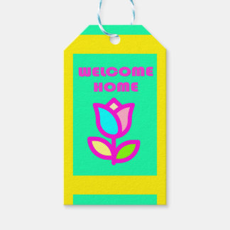 ETIQUETA PARA PRESENTE BEM-VINDO AO LAR PURPLE E DESIGN AMARELO