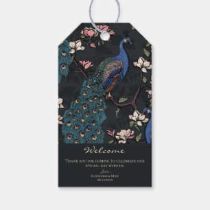 Etiqueta Para Presente Bem-vindo Pavão Floral Preto Elegante