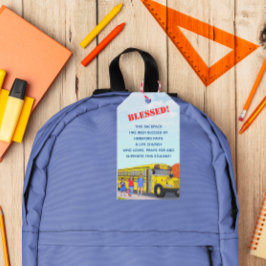 Etiqueta Para Presente Bênção da Igreja do Ônibus Escolar das Mochilas