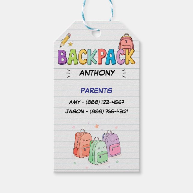 Etiqueta Para Presente Bênção da Mochila com Informações-Pai (Frente)