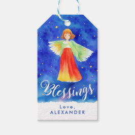 Etiqueta Para Presente Bênçãos de Anjo Colorido Fofo Natal Aquarela