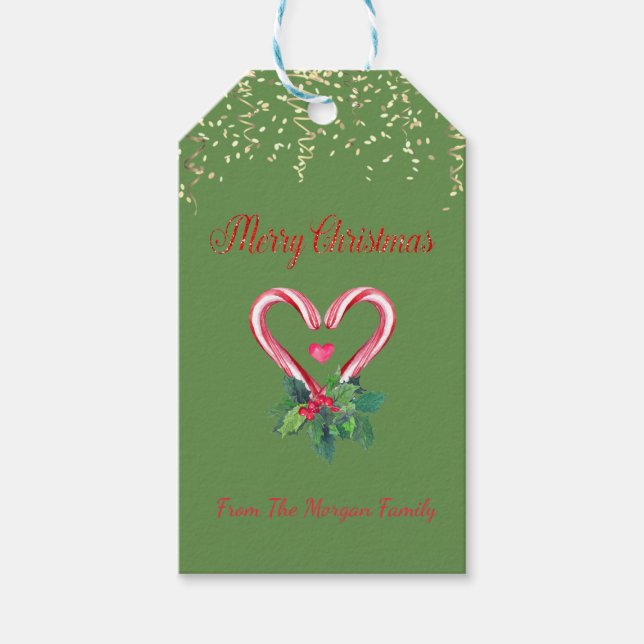 Etiqueta Para Presente Bengalas de Natal,Confetes,Verde (Frente)