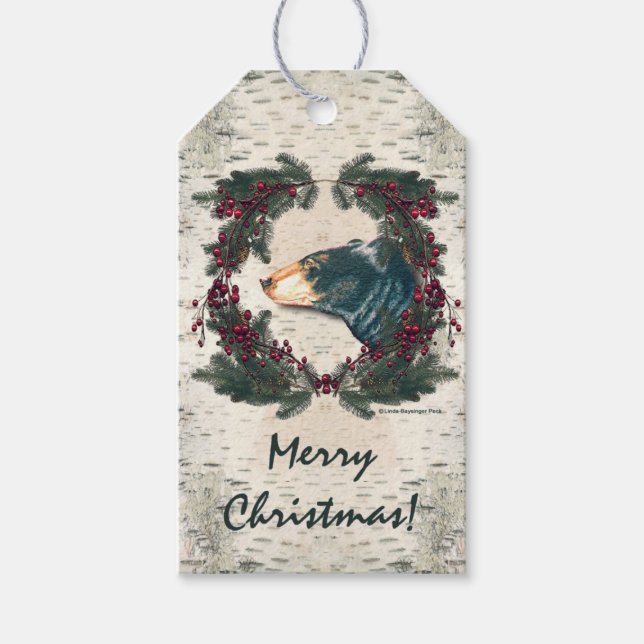 Etiqueta Para Presente Berries de pinheiro Latido de Urso Negro (Frente)