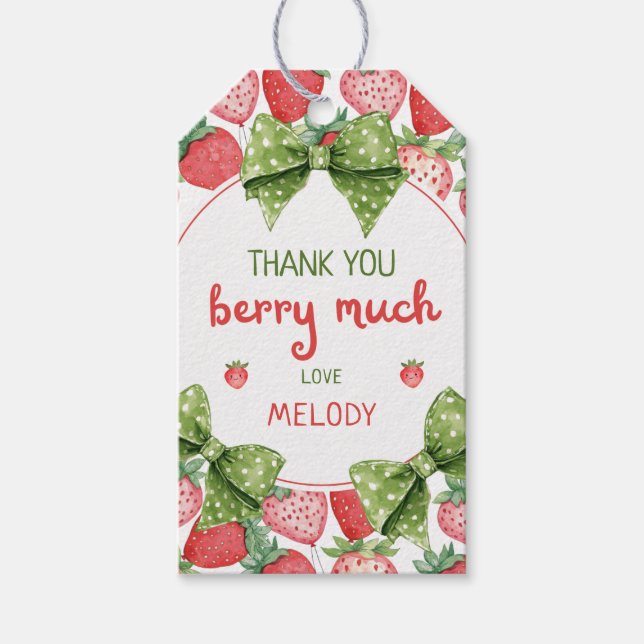 Etiqueta Para Presente Berry First Birthday Strawberry Thank You (Frente)