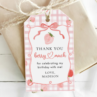 Etiqueta Para Presente Berry First Strawberry Pink Gingham primeiro anive
