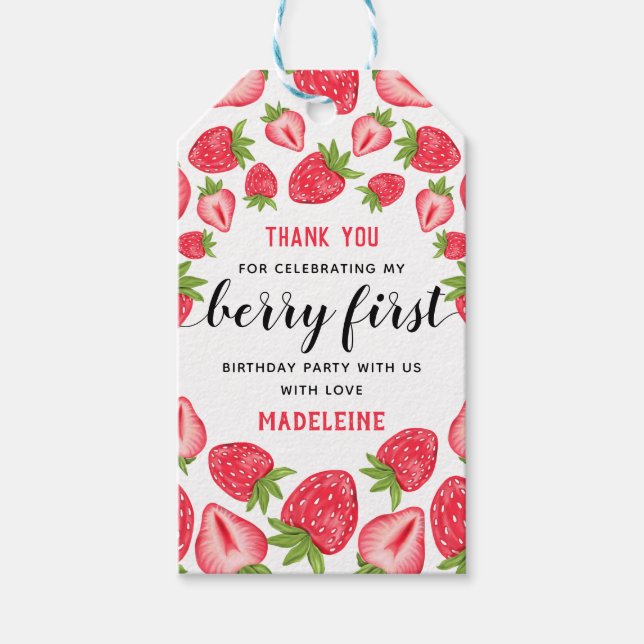Etiqueta Para Presente Berry First Strawberry primeiro aniversario Party  (Frente)