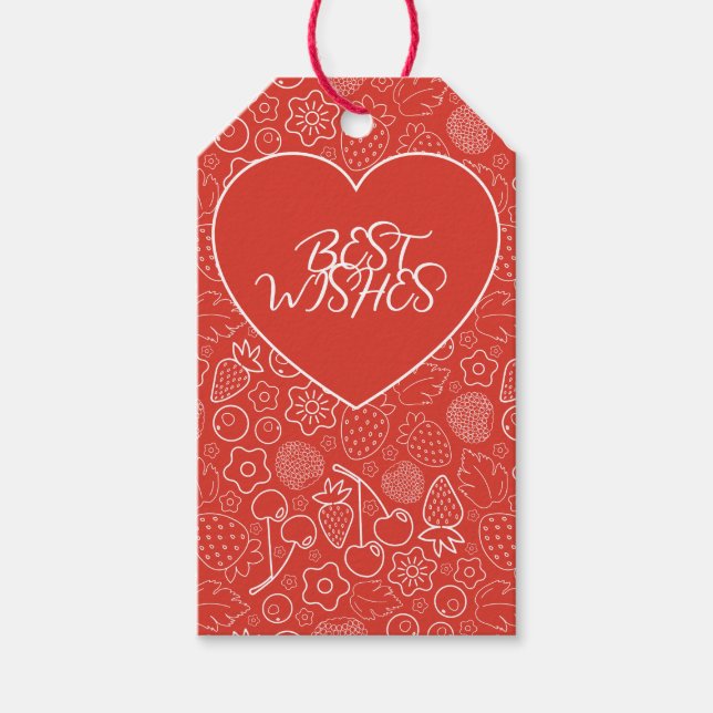 Etiqueta Para Presente Berry Strawberry Cherry White Hand drawn Modern. (Frente)